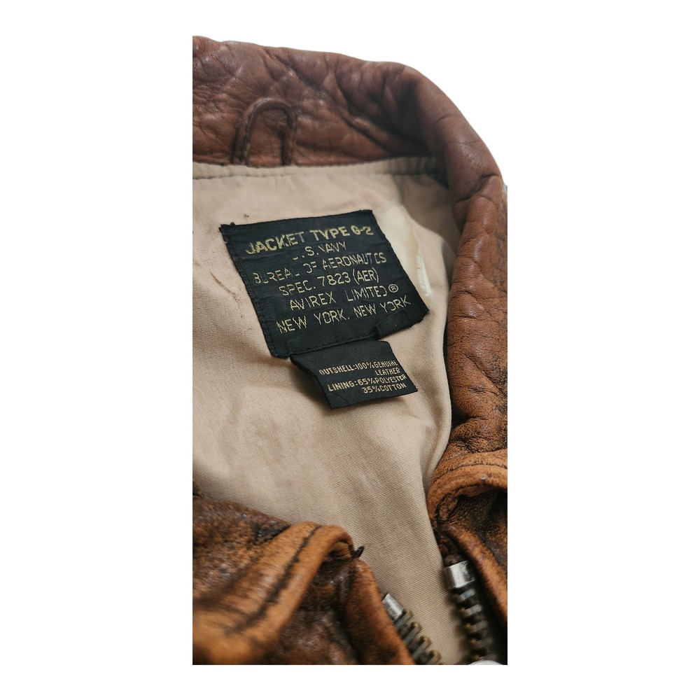 Vintage 1987 Avirex G-2 US Navy Flight Jacket Brown Distressed Leather Bomber - Picture 2 of 10